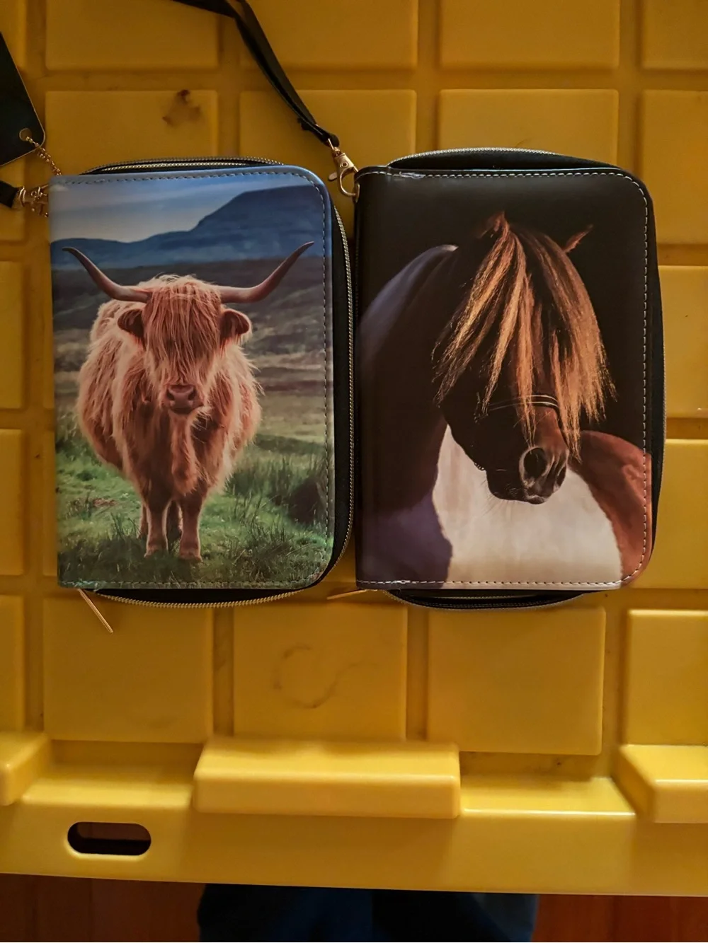 Horse & Highland Cow Printed Zip Wallet — Brown and Black